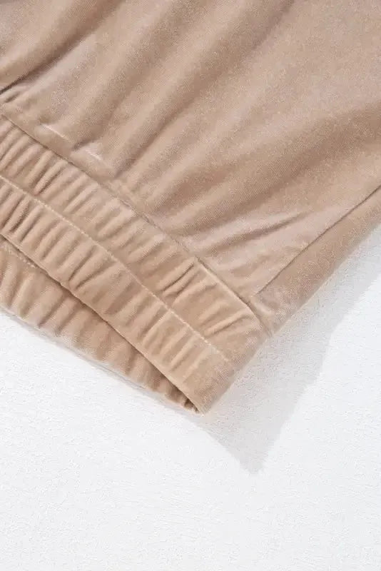 Parchment Velvet Zipped Top and Joggers Two Piece Set - Fashionfitz