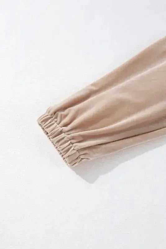 Parchment Velvet Zipped Top and Joggers Two Piece Set - Fashionfitz