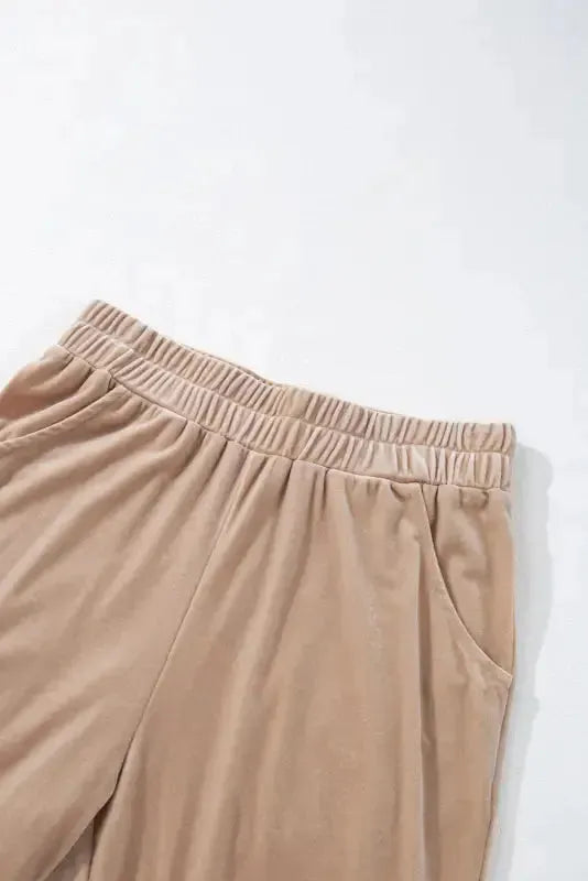 Parchment Velvet Zipped Top and Joggers Two Piece Set - Fashionfitz