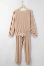 Parchment Velvet Zipped Top and Joggers Two Piece Set - Fashionfitz