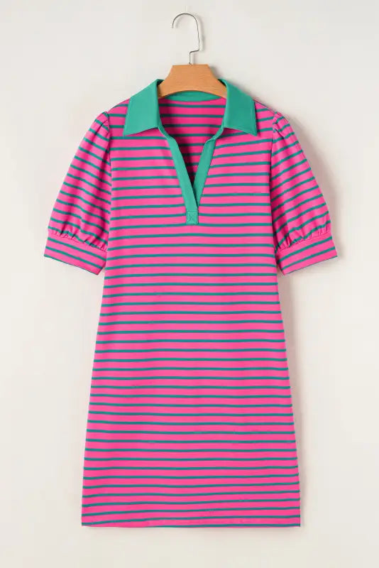 Parisian stripe collared dress - pink