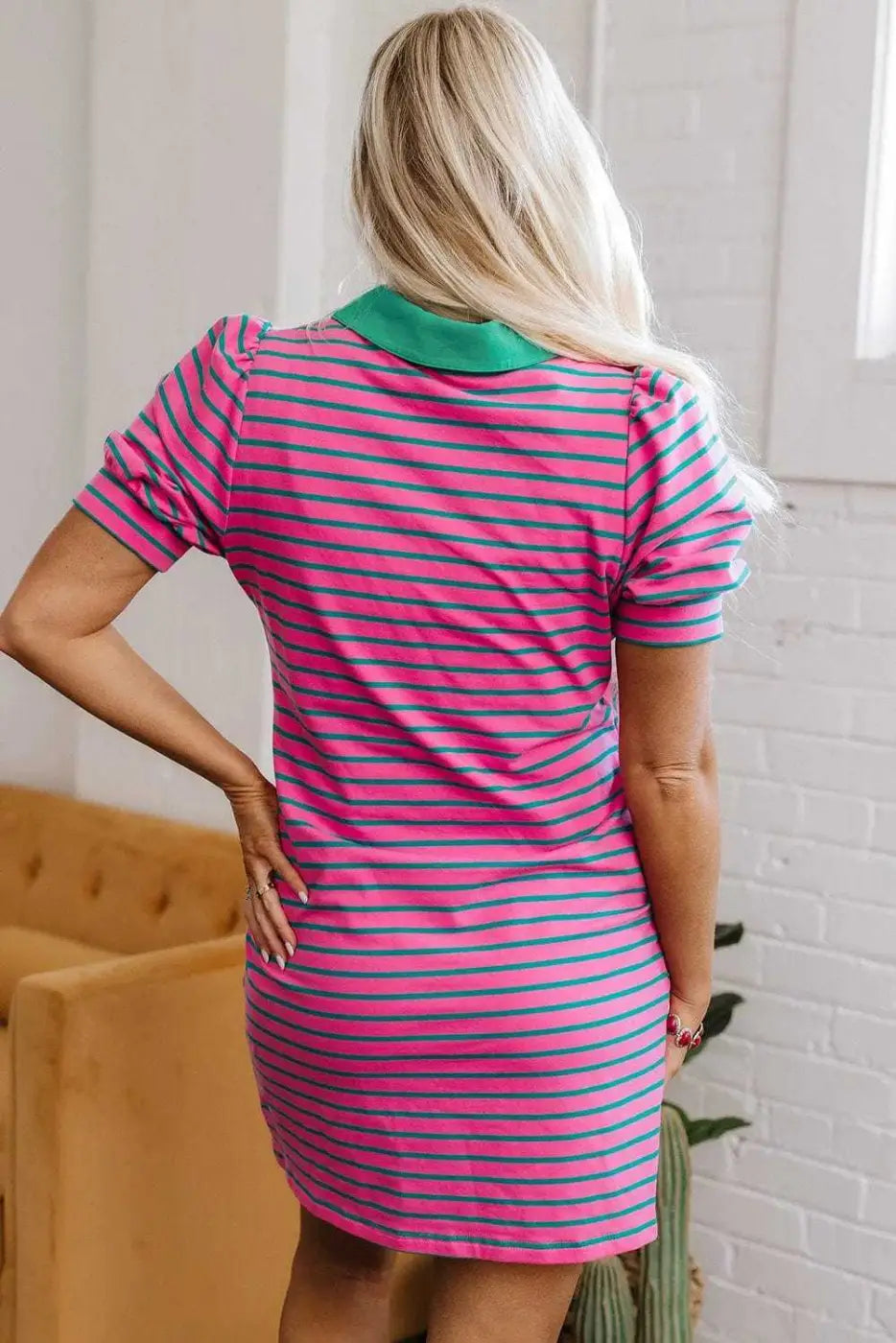 T Shirt Dresses Parisian Stripe Collared Dress - Pink