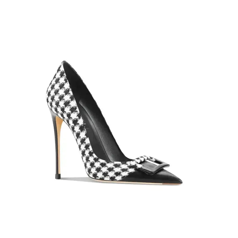 Close-up of pointed toe and stiletto heel on nude party court pump Fashionfitz UK