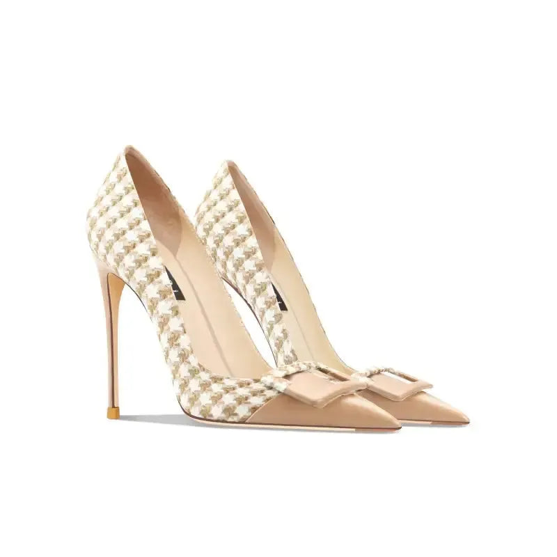 Side profile of pointed-toe court heel pump showing stiletto heel Fashionfitz UK