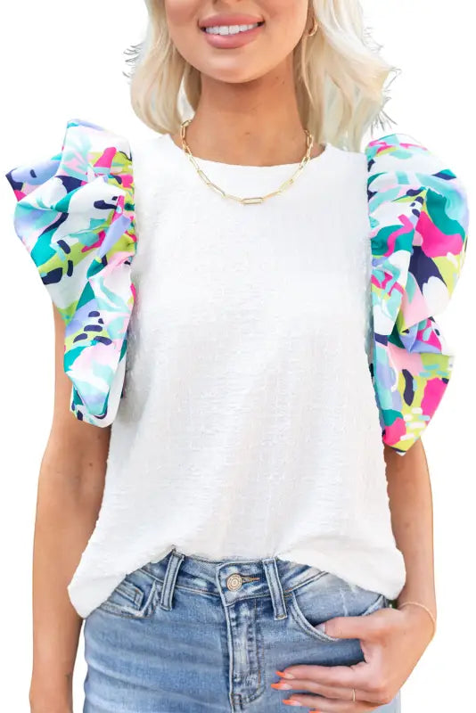 Pastel sleeves textured top - t-shirts