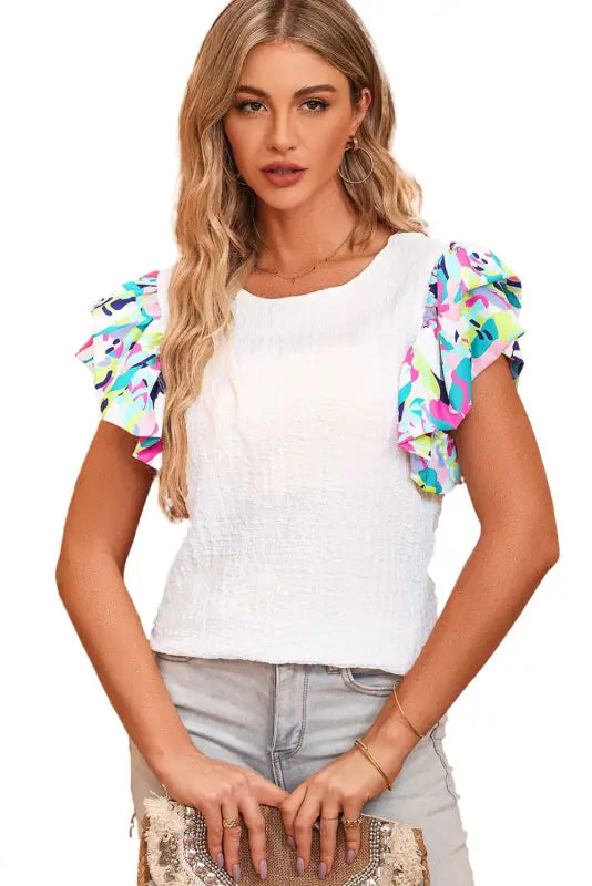 Pastel sleeves textured top - t-shirts