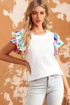 Pastel Sleeves Textured Top - Fashionfitz