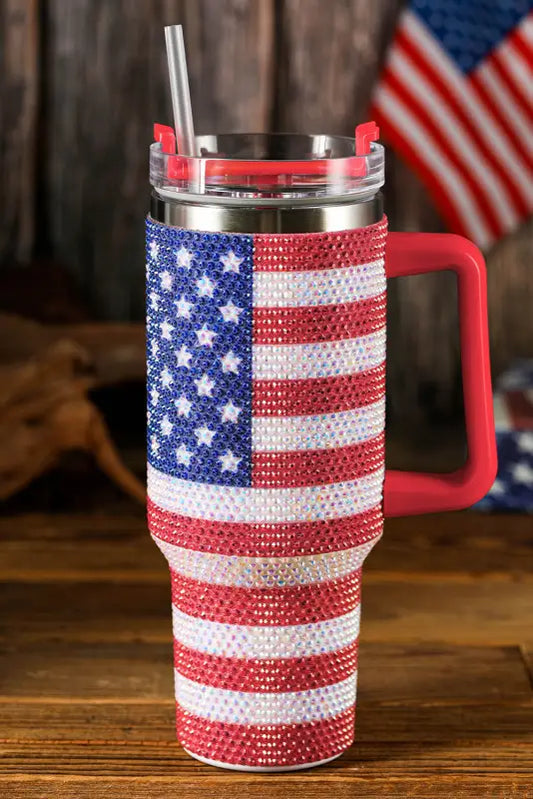 Patriot sparkle thermos tumbler | 40oz red rhinestone american flag