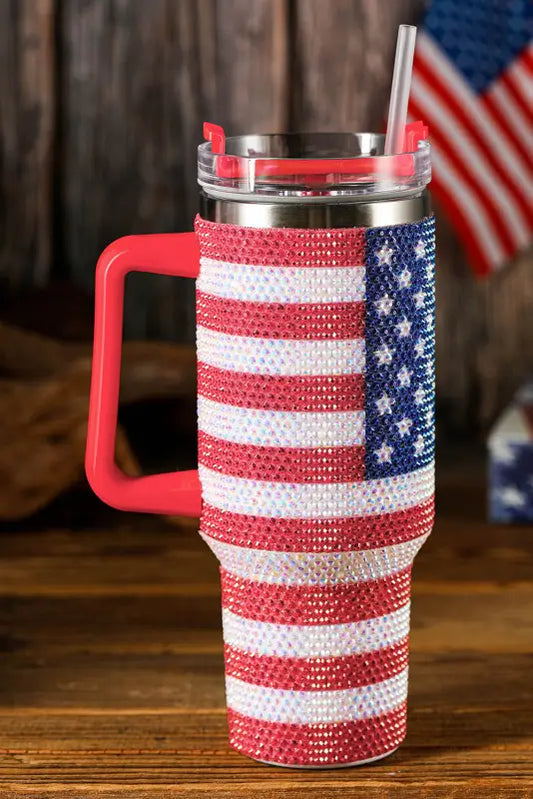 Patriot sparkle thermos tumbler | 40oz red rhinestone american flag