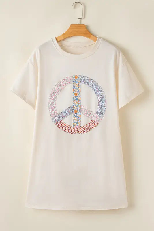 Peace sign floral t-shirt dress - white