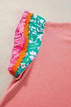 Peach Blossom Contrast Ricrac Floral Sleeve Top - Fashionfitz