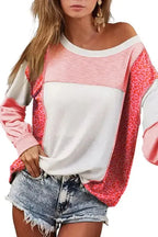 Peach Blossom Leopard Color-block Patchwork Exposed Seam Top - Fashionfitz