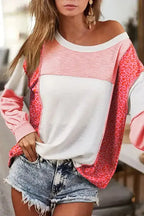 Peach Blossom Leopard Color-block Patchwork Exposed Seam Top - Fashionfitz