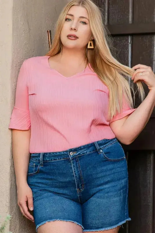 Peach Blossom Textured Plus Top - Fashionfitz
