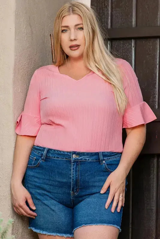 Peach Blossom Textured Plus Top - Fashionfitz