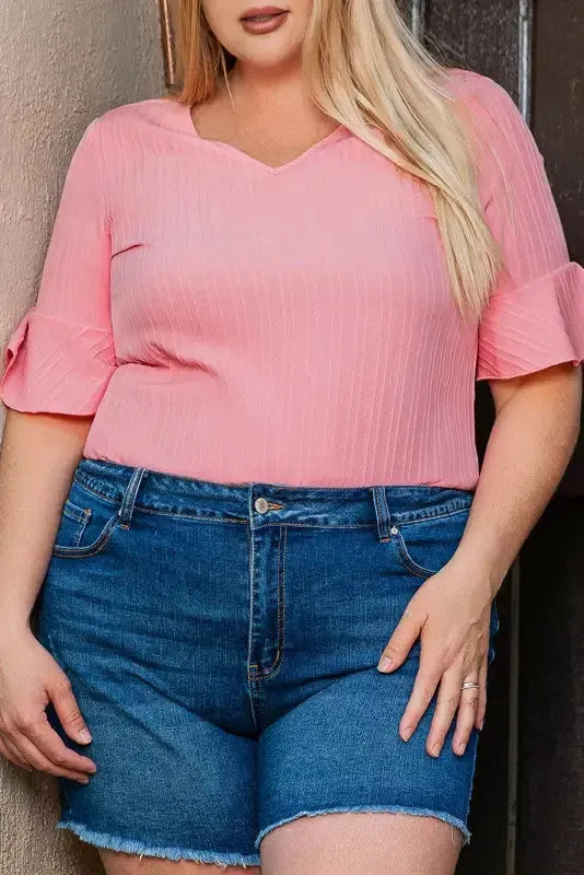 Peach Blossom Textured Plus Top - Fashionfitz