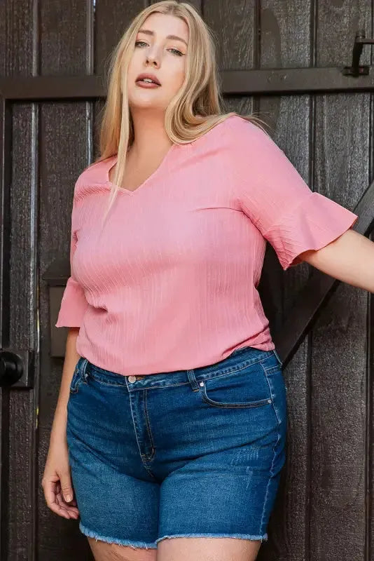 Peach Blossom Textured Plus Top - Fashionfitz