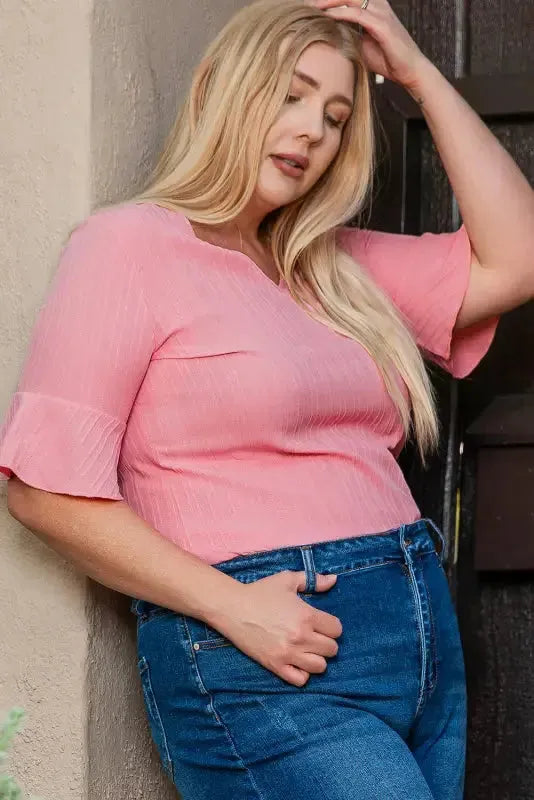 Peach Blossom Textured Plus Top - Fashionfitz