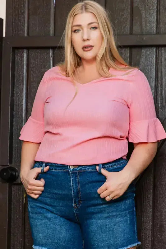 Peach Blossom Textured Plus Top - Fashionfitz