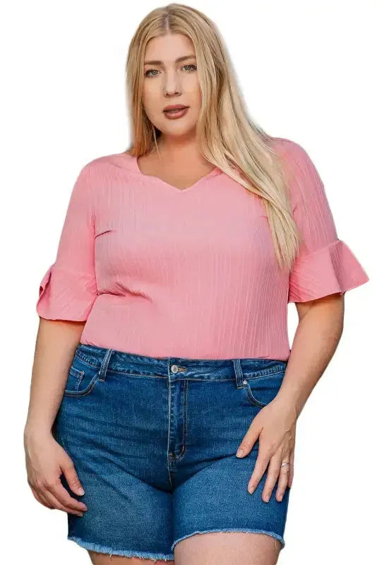 Peach Blossom Textured Plus Top - Fashionfitz