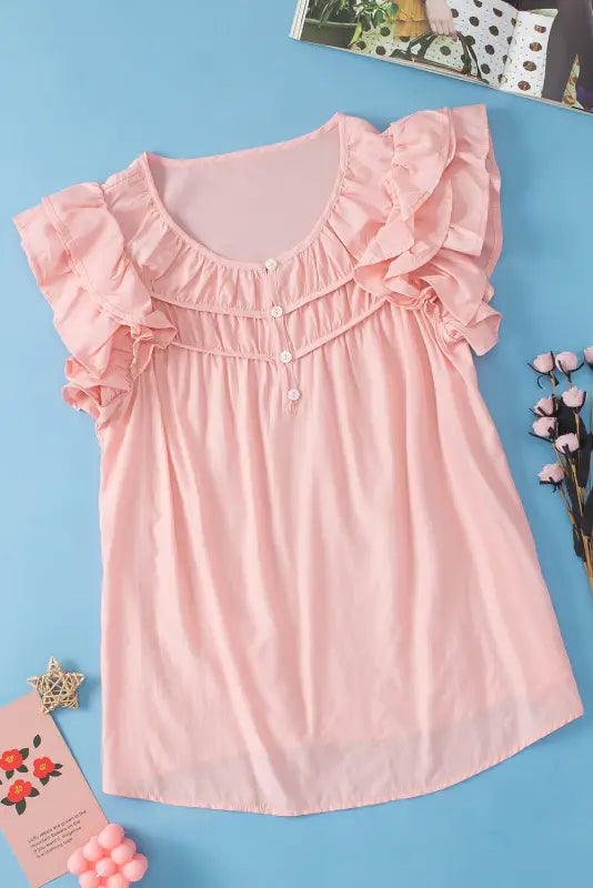 Peach shirring ruffle sleeve blouse - tops/blouses & shirts