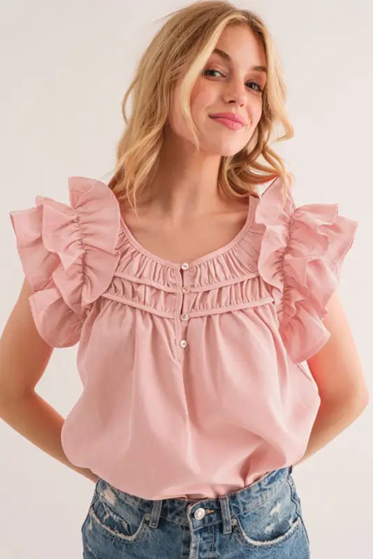 Peach shirring ruffle sleeve blouse - tops/blouses & shirts