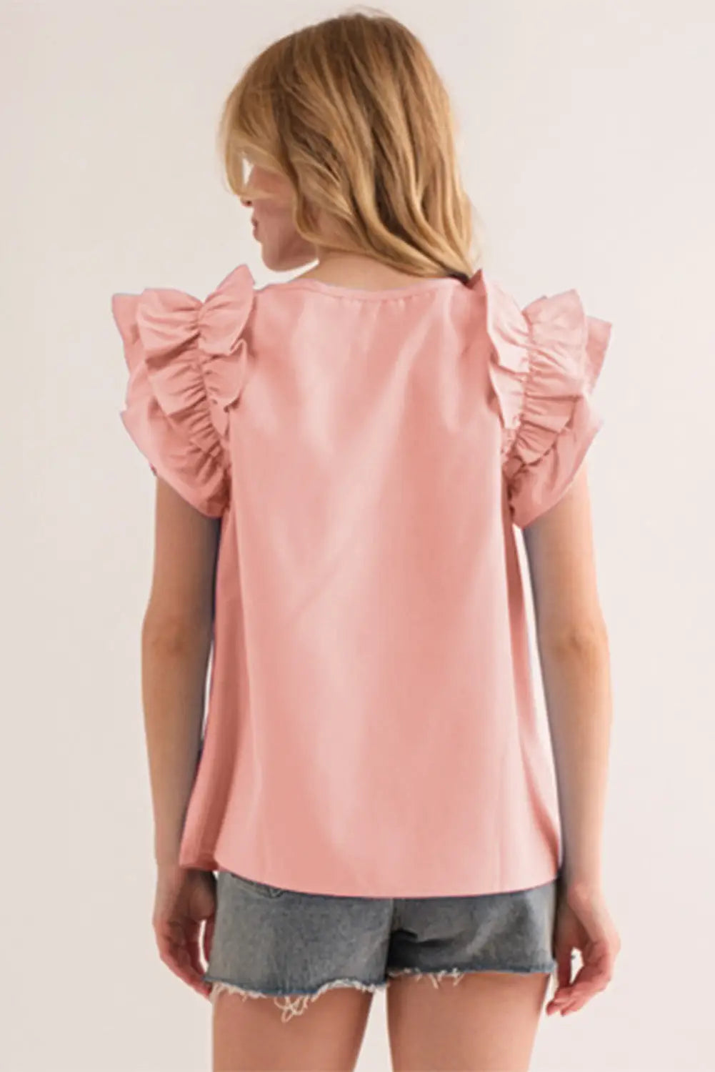 Peach shirring ruffle sleeve blouse - tops/blouses & shirts