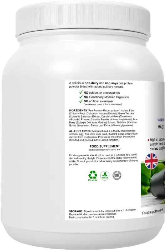 PeaPro front-angle view — pure pea protein powder for daily vegan muscle and recovery support, BioBodyBoost UK