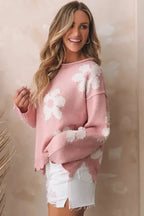 Pearl Beaded Floral Sweater - Fashionfitz