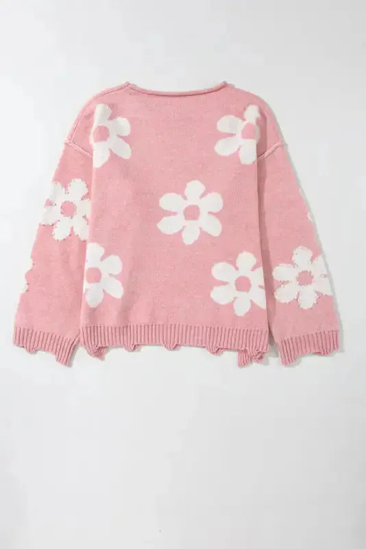 Pearl Beaded Floral Sweater - Fashionfitz