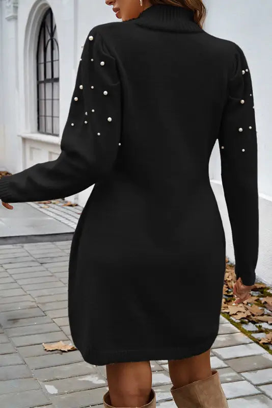 Pearl beaded jumper dress - high neck bodycon