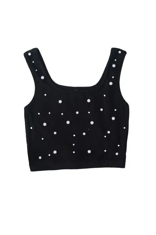 Black pearl sleeveless crop top - tops