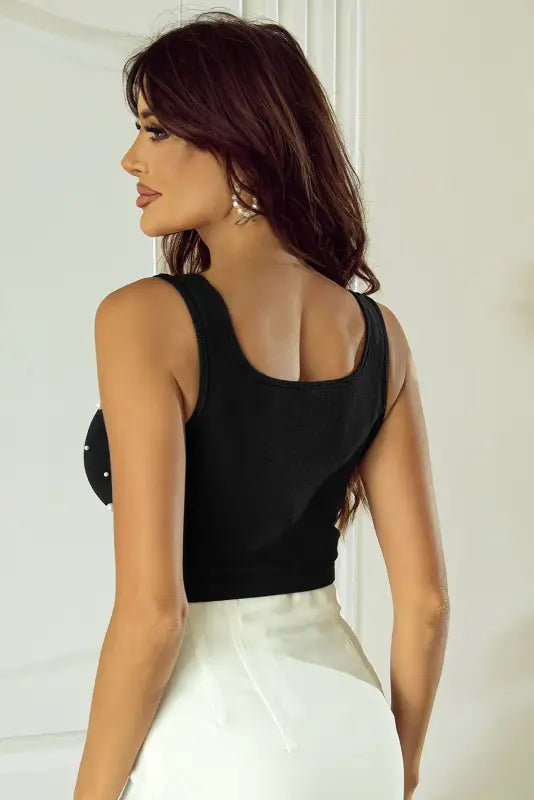 Black pearl sleeveless crop top - tops