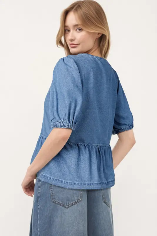 Peplum perfection denim blouse- stylish & comfortable