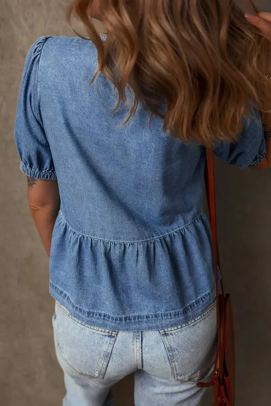 Peplum perfection denim blouse- stylish & comfortable