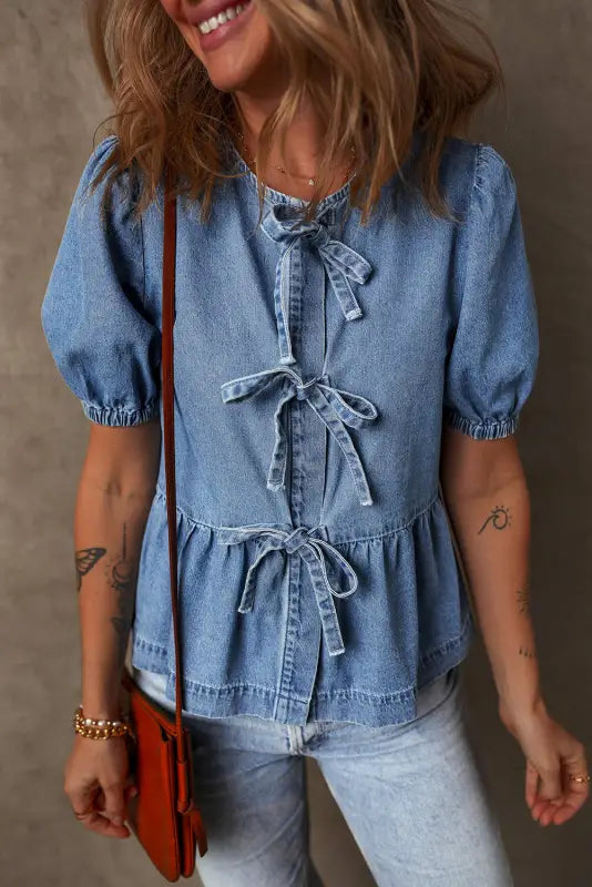 Peplum perfection denim blouse- stylish & comfortable