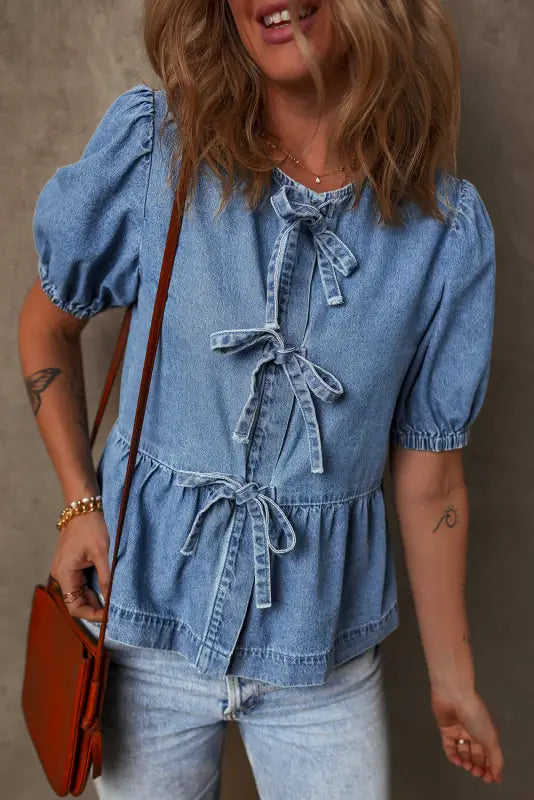 Peplum perfection denim blouse- stylish & comfortable