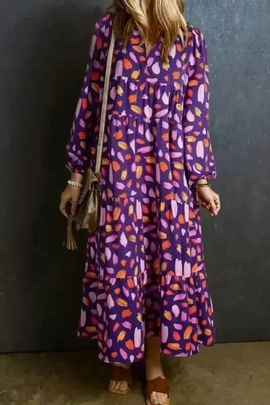 Maxi Dresses Blue / S / 100%Polyester Petal Flowy Maxi Dress