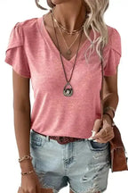 Petal Sleeve V-Neck T-Shirt - Fashionfitz