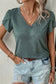 Petal sleeve v-neck t-shirt - mist green / s / 65% polyester + 30% viscose + 5% elastane - t-shirts