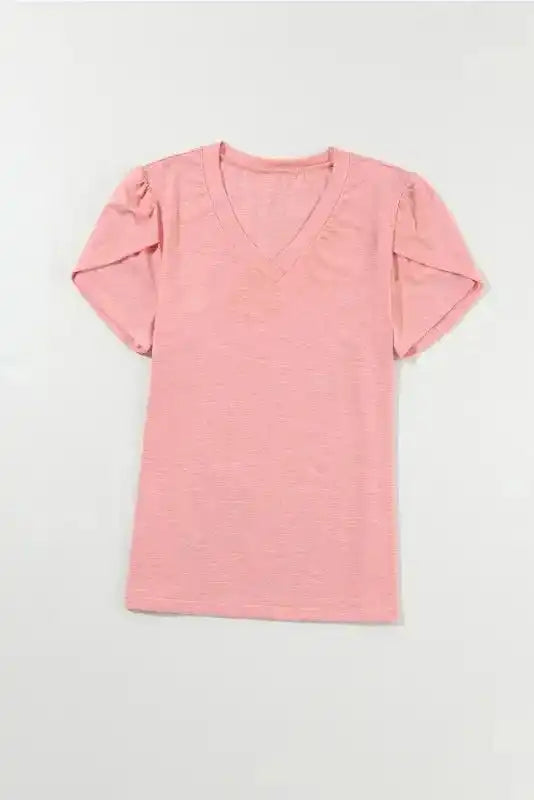 Petal Sleeve V-Neck T-Shirt - Fashionfitz