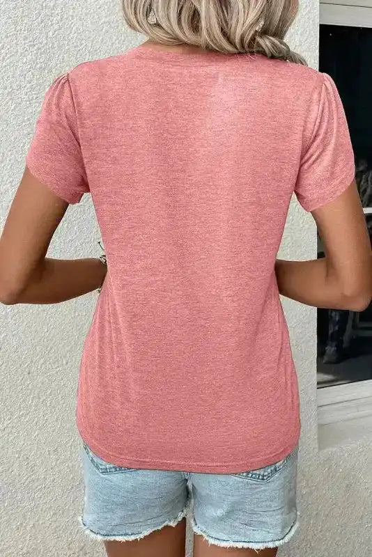 Back view of Petal Sleeve V-Neck T-Shirt showing petal sleeve silhouette and relaxed fit — Fashionfitz