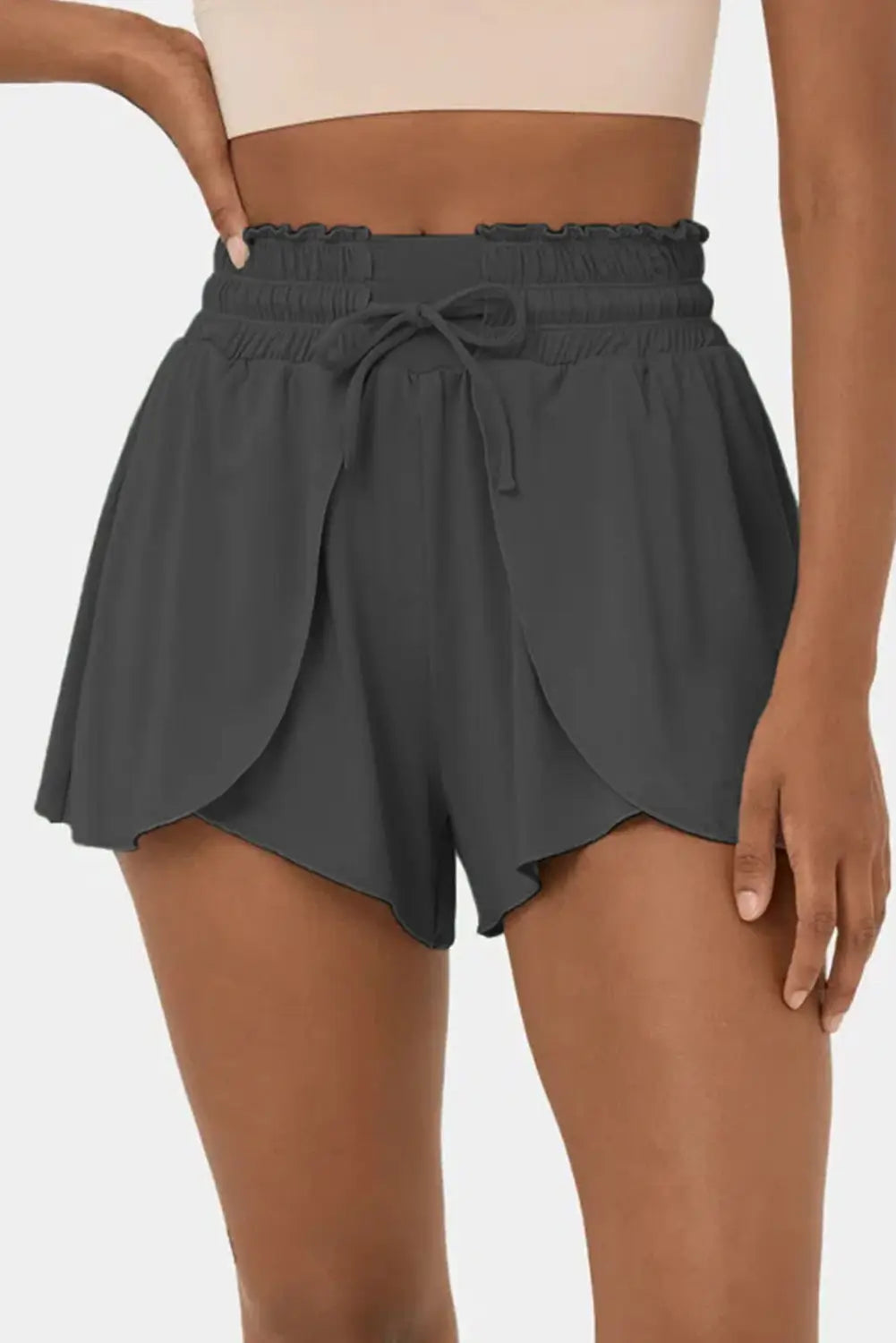 Petal swim shorts -black frilly high waist - dark grey / s / 82% polyamide + 18% elastane - bottoms