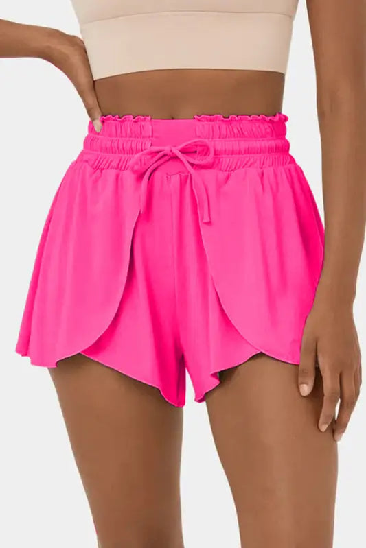 Petal wrap swim shorts - rose red frilly high waist - s / 82% polyamide + 18% elastane