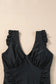 One piece bathing suit - black ruffled trim ruched with v-neckline and shoulder straps