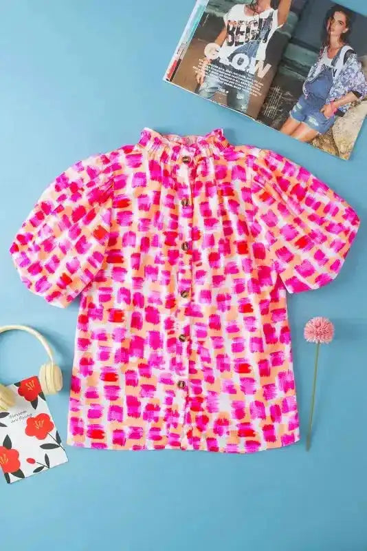 Pink Abstract High Neck Blouse - Fashionfitz