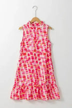 Pink Abstract Sleeveless Mini Dress - Fashionfitz