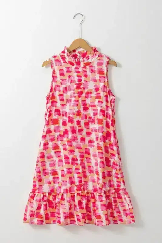 Pink Abstract Sleeveless Mini Dress - Fashionfitz