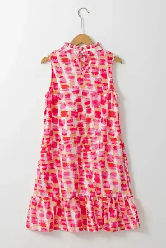 Pink Abstract Sleeveless Mini Dress - Fashionfitz