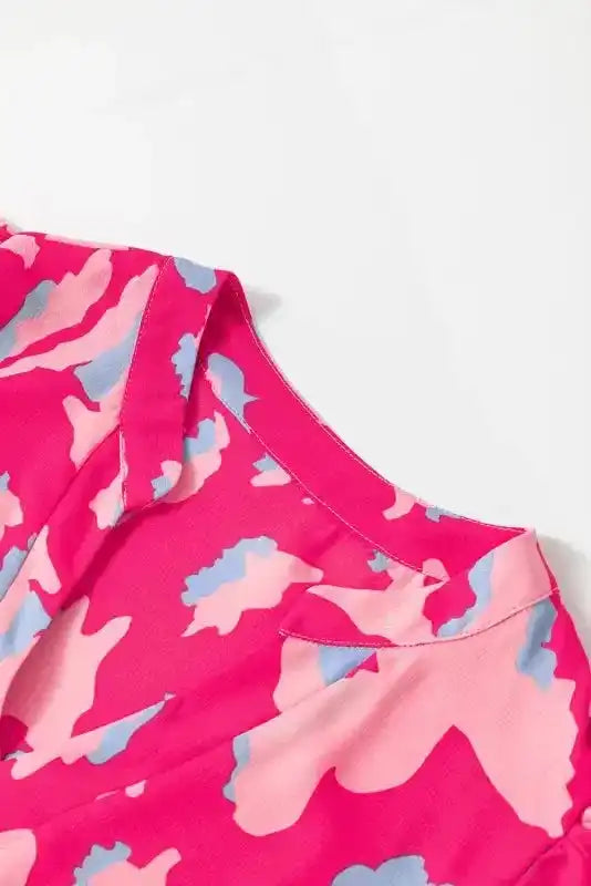 Pink Abstract Tiered Loose Mini Dress - Fashionfitz